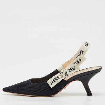 Pre Owned Dior Black Knit Fabric J'Adior Pointed Toe Slingback Pumps Size 38