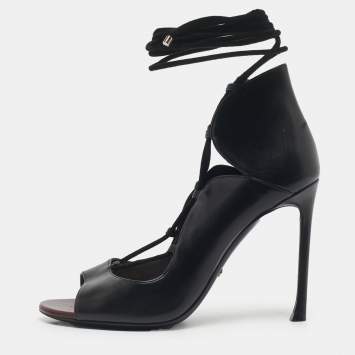 Pre Owned Dior Black Leather Petale Open Toe Pumps Size 37