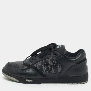 Pre Owned Dior Black Leather and Oblique Canvas B27 Sneakers Size 39.5