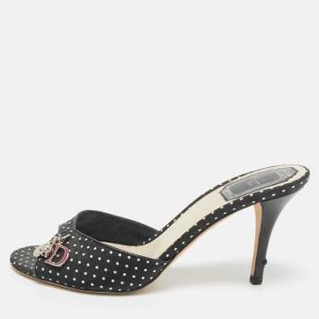 Pre Owned Dior Black/White Dot Fabric Slide Sandals Size 36.5