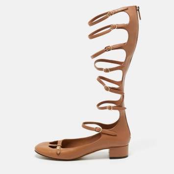 Pre Owned Dior Beige Leather Gladiator Flats Size 38.5