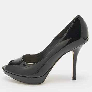 Pre Owned Dior Beige Patent Leather Miss Dior Peep Toe Pumps Size 36.5