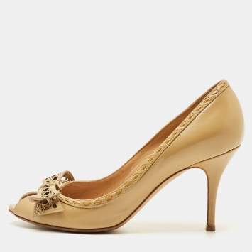 Pre Owned Dior Beige Cannage Leather Sweet Peep Toe Pumps Size 38