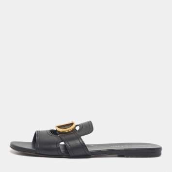 Pre Owned Dior Black Leather 30 Montaigne Flat Slides Size 36