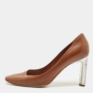 Pre Owned Dior Brown/Silver Leather Pointed Toe Pumps Size 41