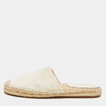Pre Owned Dior Off White Oblique Canvas Granville Espadrille Mules  Size 36