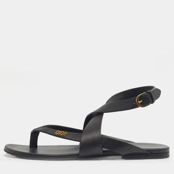 Pre Owned Dior Black Leather Dior Up Flat Sandals Size 38.5