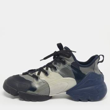 Pre Owned Dior Navy Blue Knit Fabric and PVC D-Connect Lace Up Sneakers Size 39