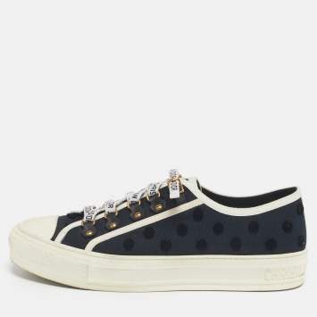 Pre Owned Dior Navy Blue Canvas and Rubber Walk'n'Dior Low Top Sneakers Size 39.5