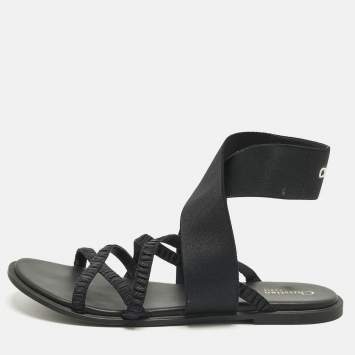 Pre Owned Dior Black Fabric  Elastic Straps Flat Sandals Size 40                     