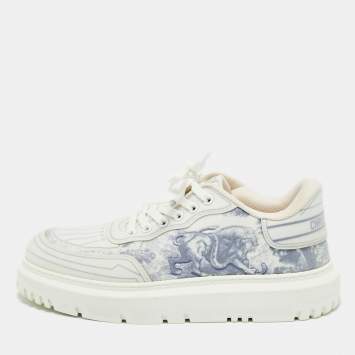 Pre Owned Dior Blue/White Canvas Dior Addict Lace Up Sneakers Size 40.5