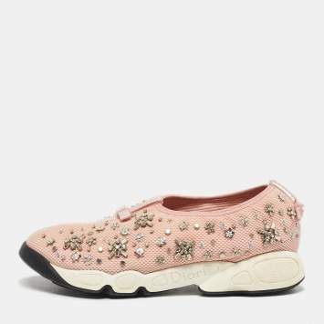 Pre Owned Dior Pink Mesh Fusion Slip On Sneakers Size 40
