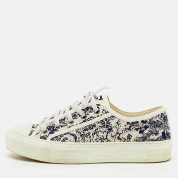 Pre Owned Dior Navy Blue/White Embroidered Canvas Walk'n'Dior Low Top Sneakers Size 37.5