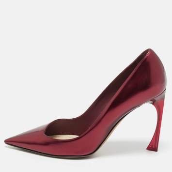 Pre Owned Dior Burgundy Patent Leather Dioressence Pointed Toe Pumps Size 37.5