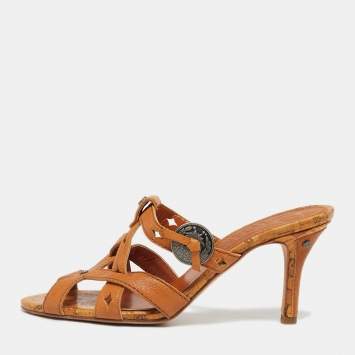 Pre Owned Dior Brown Leather Strappy Mules Size 36.5