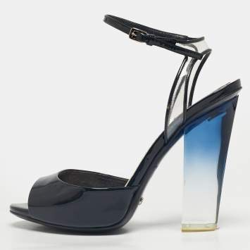 Pre Owned Dior Navy Blue Patent Leather Ankle Strap Sandals Size 37