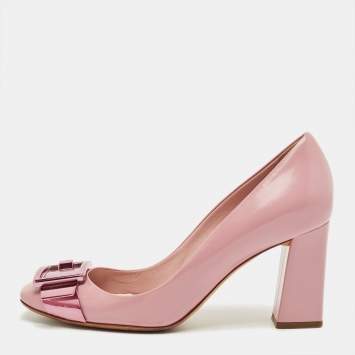 Pre Owned Dior Pale Pink Leather Buckle Detail Pumps Size 37.5