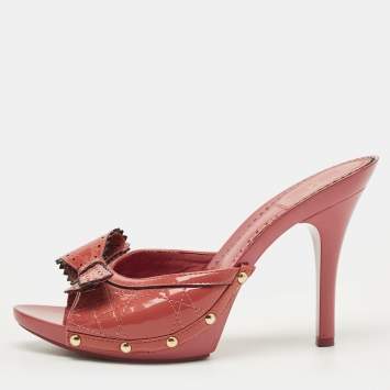 Pre Owned Dior Pink Patent Leather Bow Slide Sandals Size 37.5