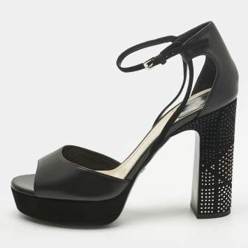 Pre Owned Dior Black Leather and Suede Rainbow Stellar Ankle Strap Sandals Size 39.5