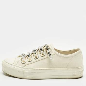 Pre Owned Dior White Canvas Walk'n'Dior Low Top Sneakers Size 35.5