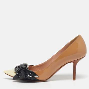 Pre Owned Dior Tricolor Patent Leather Buckle Pointed Toe Pumps Size 39