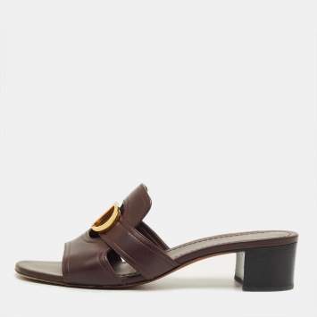 Pre Owned Dior Burgundy Leather 30 Montaigne Slide Sandals Size 41