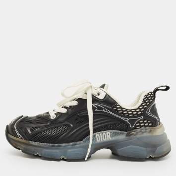 Pre Owned Dior Black Rubber Mesh and Leather Vibe Low Top Sneakers Size 35.5