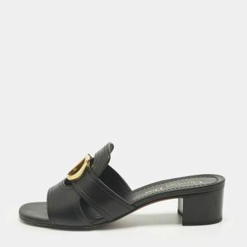 Pre Owned Dior Black Leather 30 Montaigne Slide Sandals Size 36