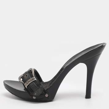 Pre Owned Dior Black Canvas And Leather Buckle Open Toe Sandals Size 35