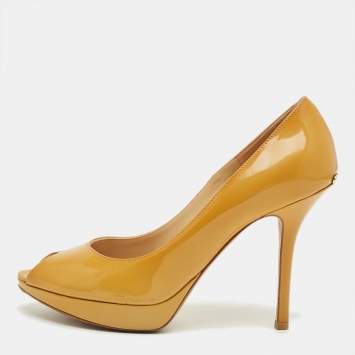 Pre Owned Dior Yellow Patent Leather Miss Dior Platform Pumps Size 38