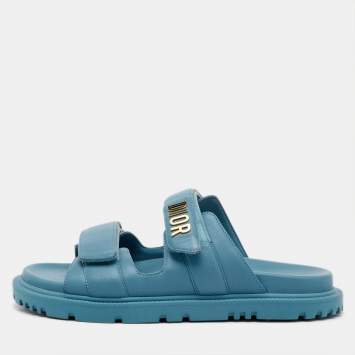 Pre Owned Dior Blue Leather Dioriviera Dioract Slide Sandals Size 38.5