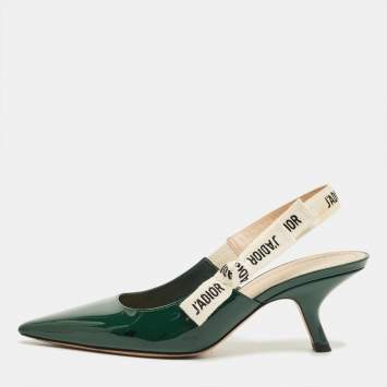 Pre Owned Dior Green Patent J'Adior Pointed Toe Slingback Pumps Size 38.5