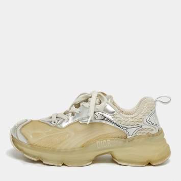 Pre Owned Dior Two Tone Jelly and Leather Vibe Lace Up Sneakers Size 37