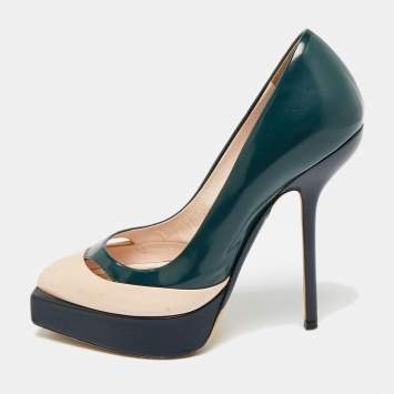 Pre Owned Dior Size 36 Multicolor Leather Square Sole Platform Pumps