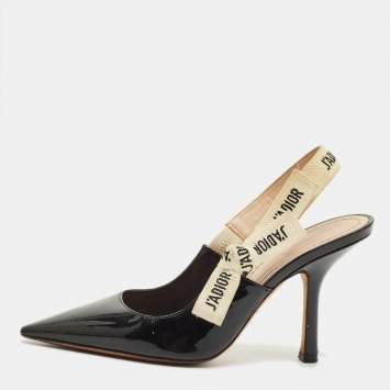 مملوكة مسبقًا Dior J'Adior Size 37.5 Black Patent Leather Slingback Pumps