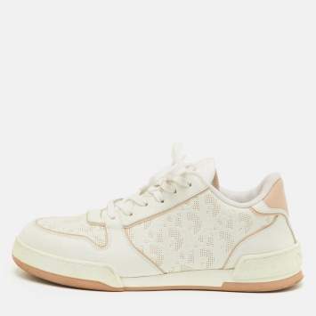 Pre Owned Dior One Size 38 White/Beige Leather Oblique Perforated Low Top Sneakers