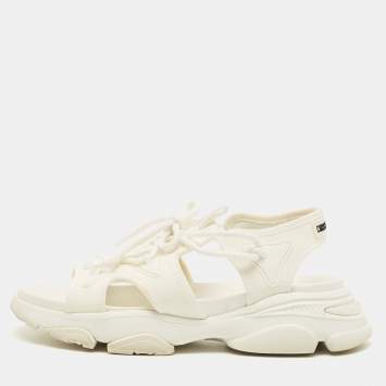 Pre Owned Dior D-Connect Size 38.5 White Fabric and Rubber Flat Sandals