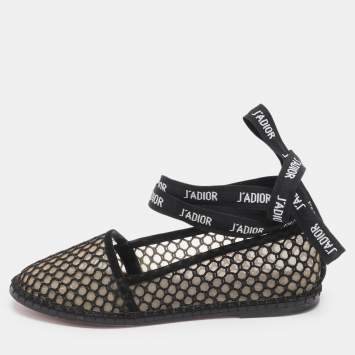 مملوكة مسبقًا Dior J'Adior Size 35 Black Mesh Ankle Wrap Espadrille Flats