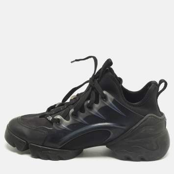 Pre Owned Dior D-Connect Size 36 Black Leather, Neoprene and Rubber Low Top Sneakers