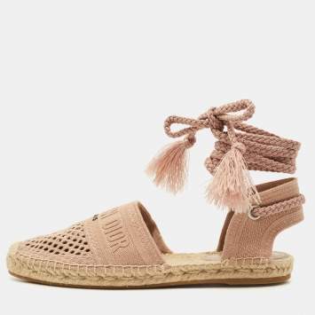 مملوكة مسبقًا Dior Granville Size 40 Beige Canvas Ankle Tie Flats