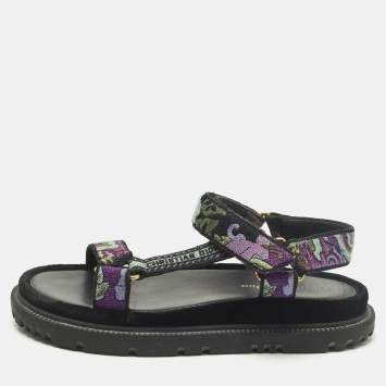 مملوكة مسبقًا Dior DiorAct Size 37 Multicolor Floral Print Knit Fabric and Leather Slingback Sandals