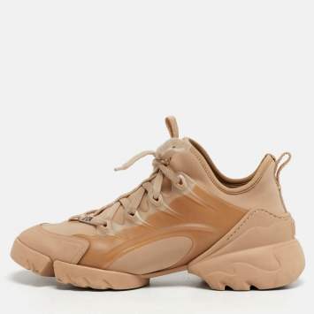 Pre Owned Dior D-Connect Size 37 Beige Fabric and Rubber Low Top Sneakers