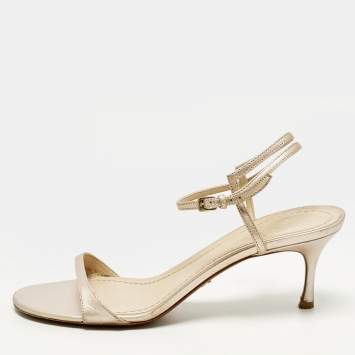 Pre Owned Dior Size 40.5 Gold Leather Ankle Strap Sandals