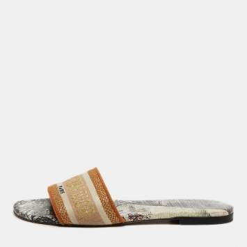 Pre Owned Dior Dway Size 39 Multicolor Canvas Embroidered Flat Slide