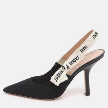 Pre Owned Dior J'adior Size 37 Black Technical Fabric Slingback Pumps