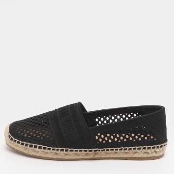 Pre Owned Dior Granville Size 38 Black Mesh Canvas Espadrille Flats