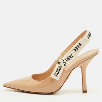 Pre Owned Dior J'Adior Size 38.5 Beige Patent Leather Pointed Toe Slingback Pumps