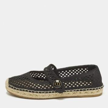 Pre Owned Dior Caro Size 37 Black Fabric Espadrille Mary-Jane Flats