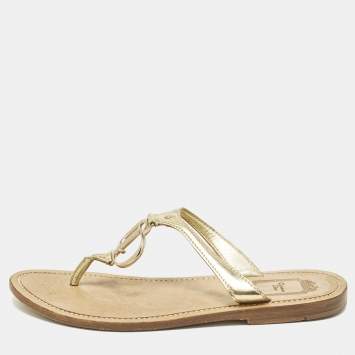 مملوكة مسبقًا Dior CD Size 38.5 Gold Leather Thong Sandals