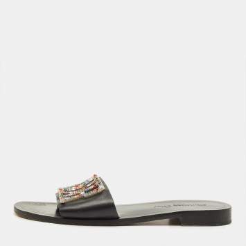 مملوكة مسبقًا Dior Diorevolution Size 40 Black Leather Flat Sandals